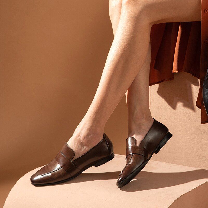 Rudy Damskie Skórzane Buty Typu Loafer - Czarny