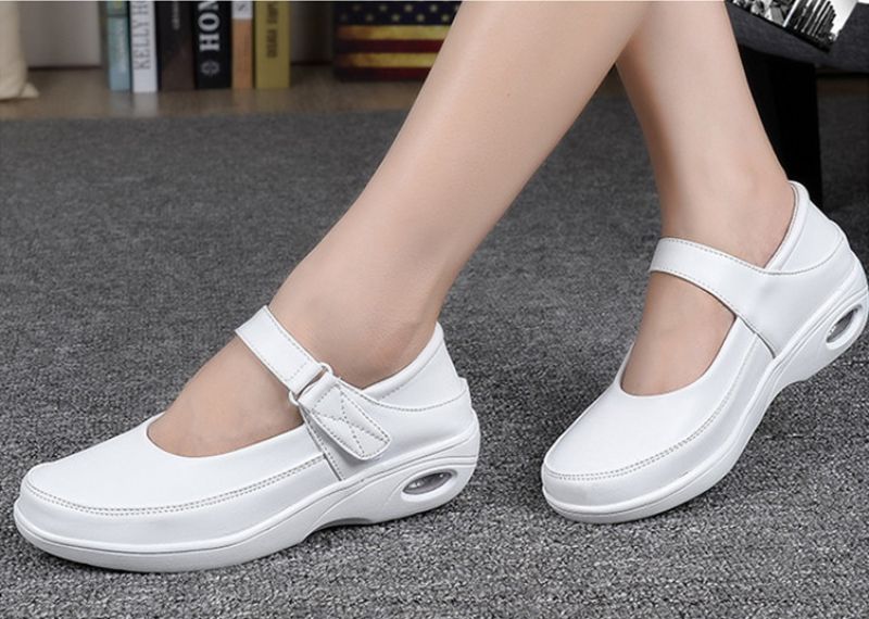Ruth Damskie Oddychające Buty Pielęgniarskie Na Platformie - Biały Pusty