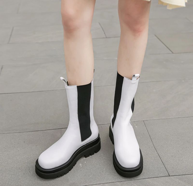 Saez Damskie Buty Do Połowy Łydki - Biały bez aksamitu