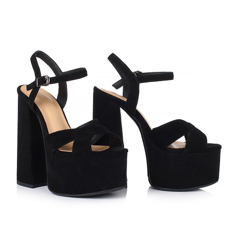 Sandały Damskie Na Platformie Shefali Chunky Heel - Czarna skóra