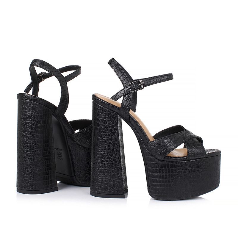 Sandały Damskie Na Platformie Shefali Chunky Heel - Czarna skóra