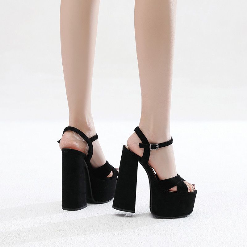 Sandały Damskie Na Platformie Shefali Chunky Heel - Czarna skóra
