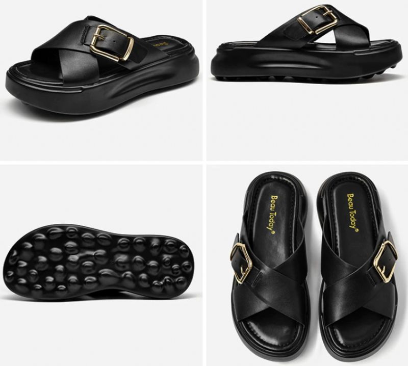Sandały Damskie Namoi Slipper Leather - Czarny