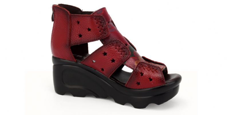 Sandały Damskie Theodora Wedges - Czerwony