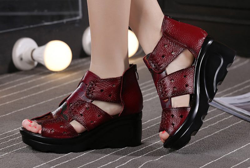 Sandały Damskie Theodora Wedges - Czerwony