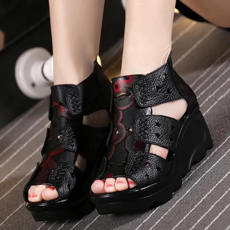 Sandały Damskie Theodora Wedges - Czerwony