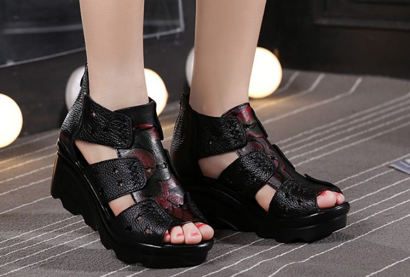 Sandały Damskie Theodora Wedges - Czerwony
