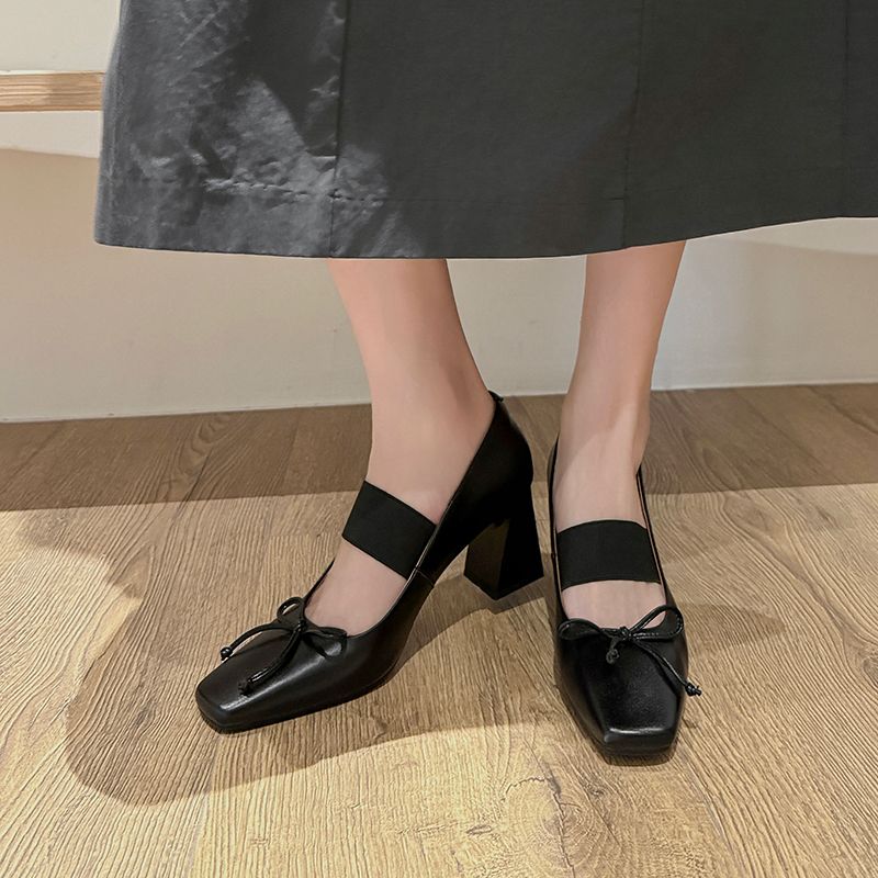 Sandy Damskie Buty Na Grubym Obcasie Eleganckie Czółenka - Czarny