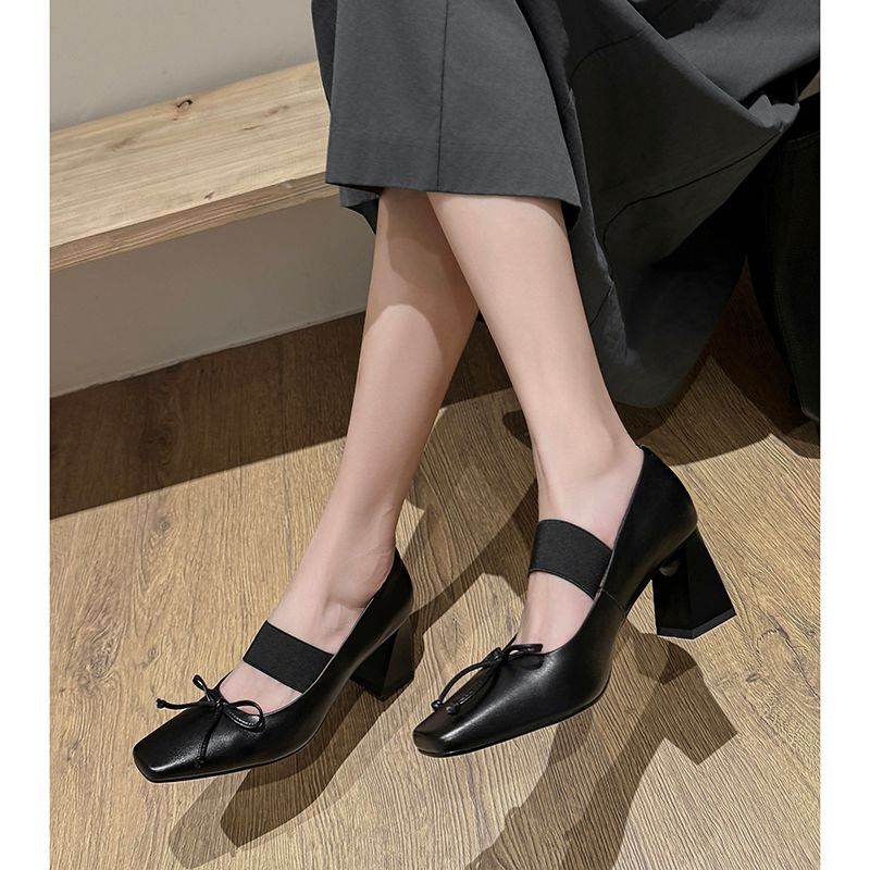 Sandy Damskie Buty Na Grubym Obcasie Eleganckie Czółenka - Czarny