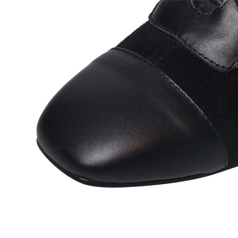 Santy Damskie Skórzane Wysokie Do Kolan Buty - Czarny Aksamit