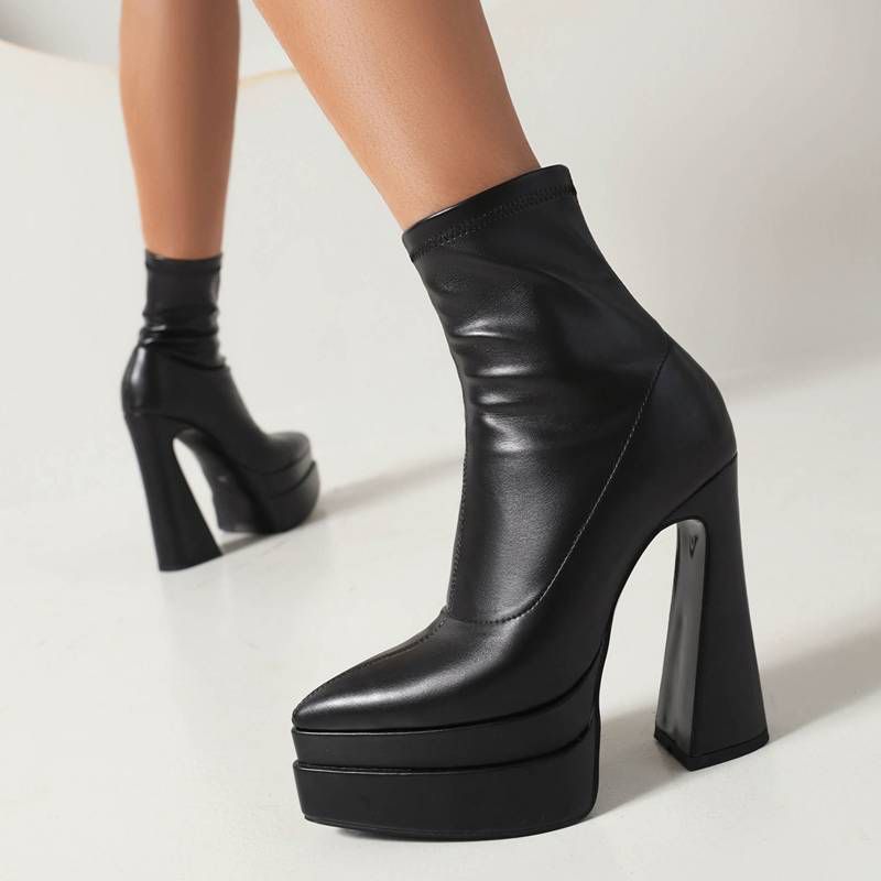 Scarlet Damskie Elastyczne Buty Na Wysokim Obcasie - Czarny