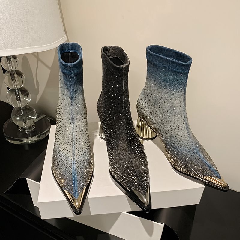 Showly Damskie Luksusowe Buty Ze Cyrkoniami W Szpic - Niebieski