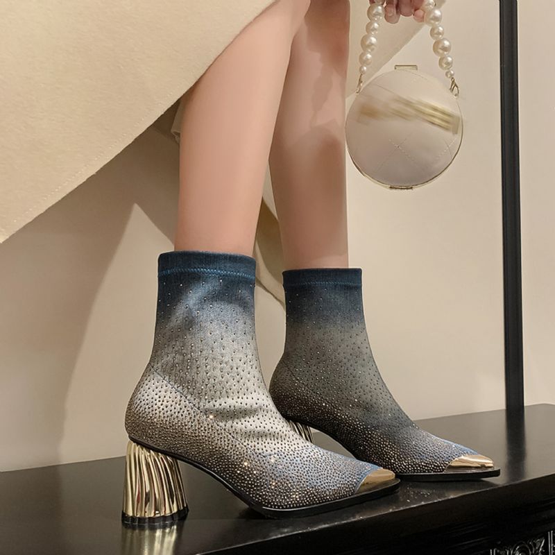 Showly Damskie Luksusowe Buty Ze Cyrkoniami W Szpic - Niebieski