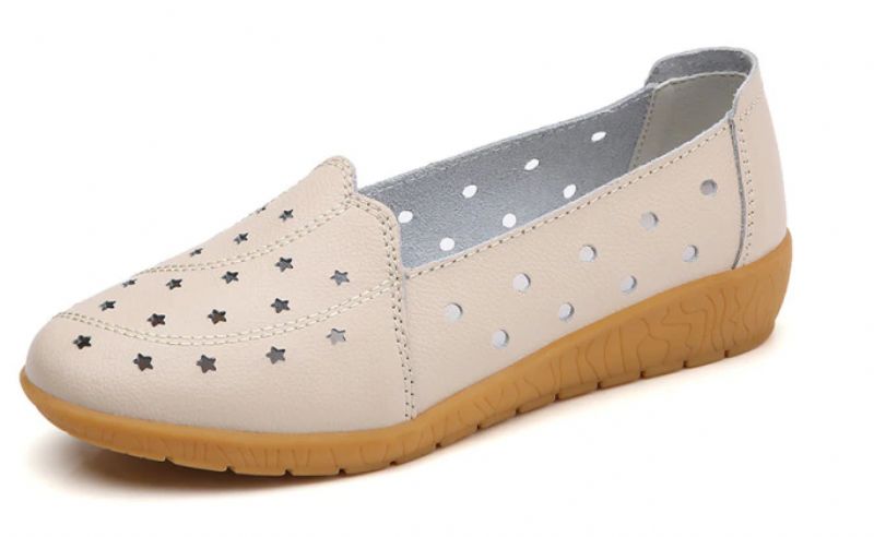 Skórzane Buty Damskie Delu - Beżowy Hollow