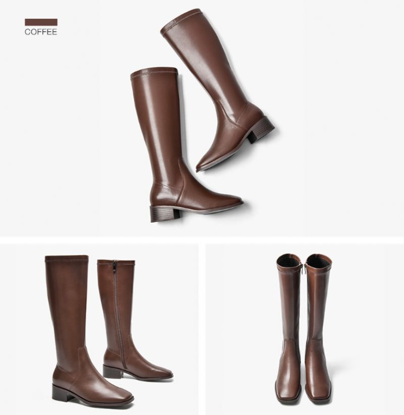 Skórzane Buty Damskie Troy - Czarny krótki plusz