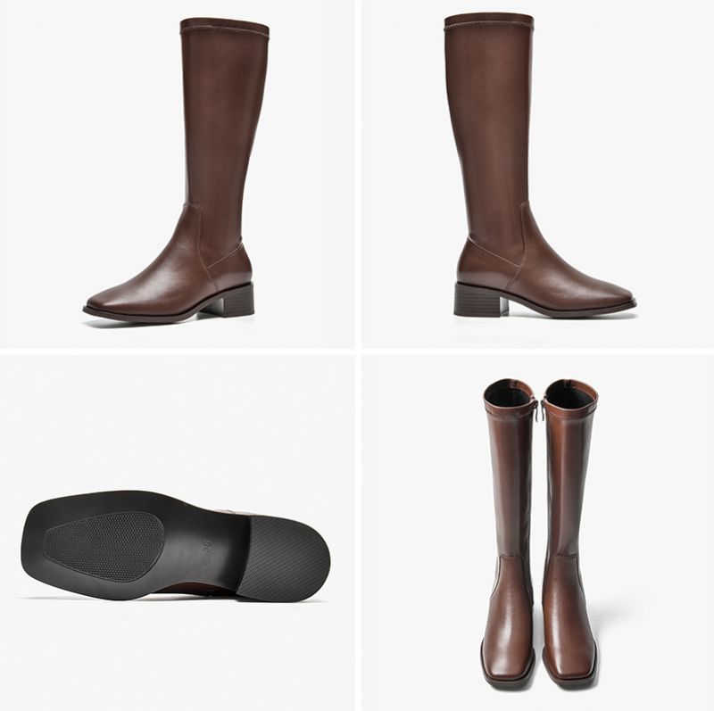 Skórzane Buty Damskie Troy - Czarny krótki plusz