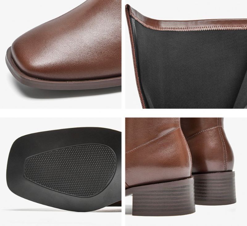Skórzane Buty Damskie Troy - Czarny krótki plusz