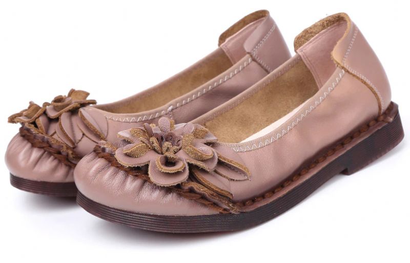 Skórzane Płaskie Buty Damskie Estelita - Czarny