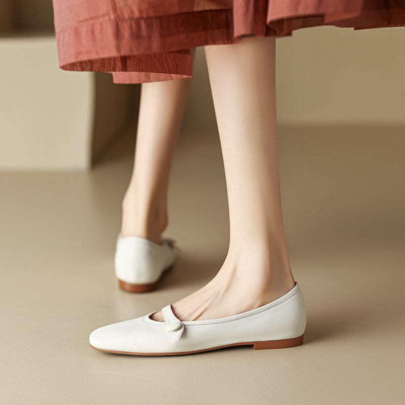 Sonia Damskie Skórzane Płaskie Buty - Beżowy