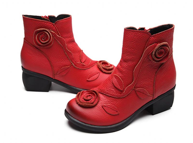 Sthefany Damskie Buty Na Jesień I Zimę Do Kostki - Czerwony