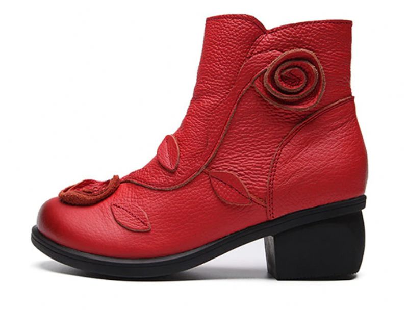 Sthefany Damskie Buty Na Jesień I Zimę Do Kostki - Czerwony