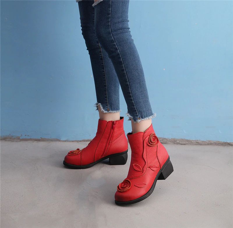 Sthefany Damskie Buty Na Jesień I Zimę Do Kostki - Czerwony