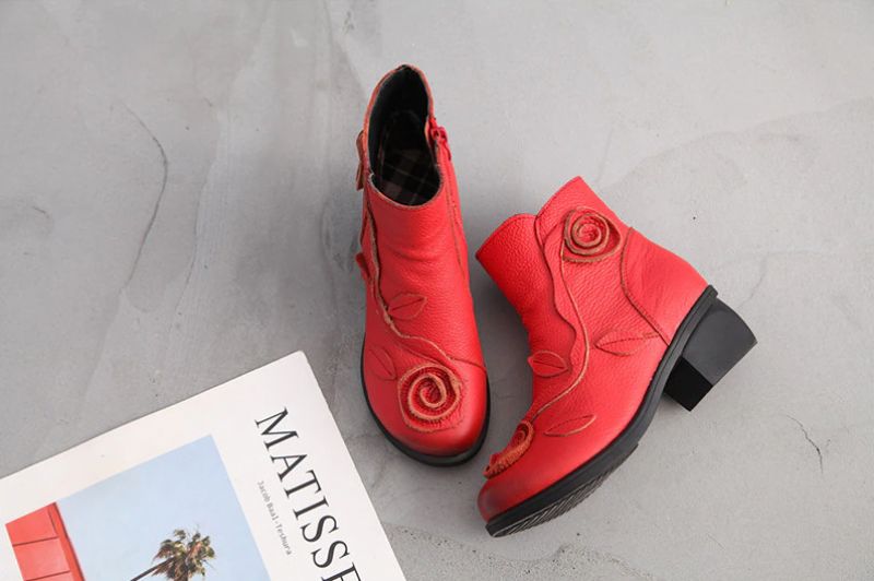 Sthefany Damskie Buty Na Jesień I Zimę Do Kostki - Czerwony