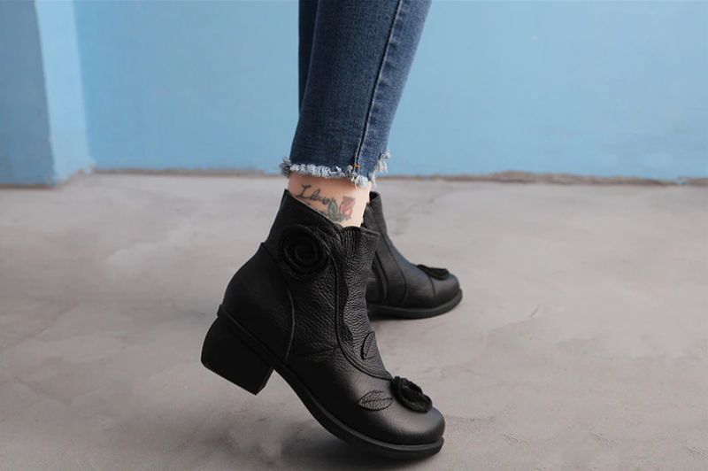 Sthefany Damskie Buty Na Jesień I Zimę Do Kostki W Kolorze Czarnym - Czarny