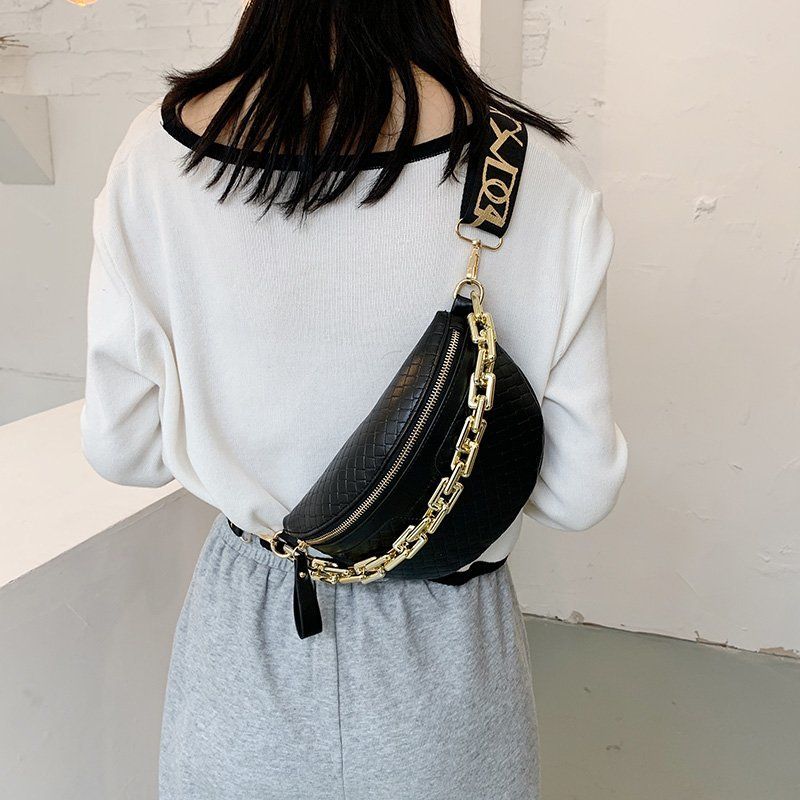 Torebka Damska Holny Small Thick Chain Leather Crossbody - Czarny