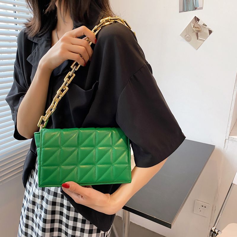 Torebka Damska Kamel Chunky Chain Quilted Leather - Zielony
