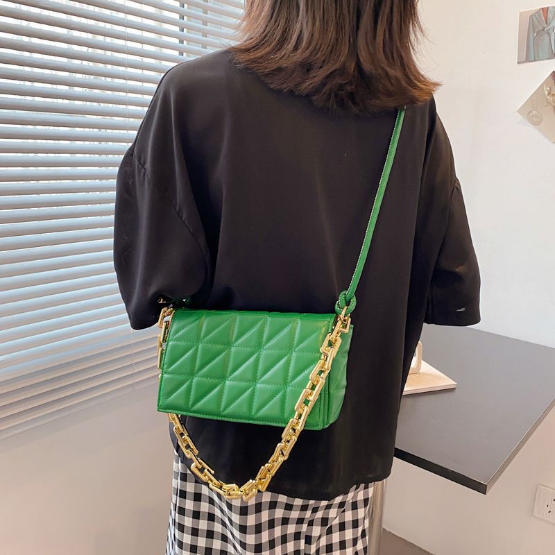 Torebka Damska Kamel Chunky Chain Quilted Leather - Zielony