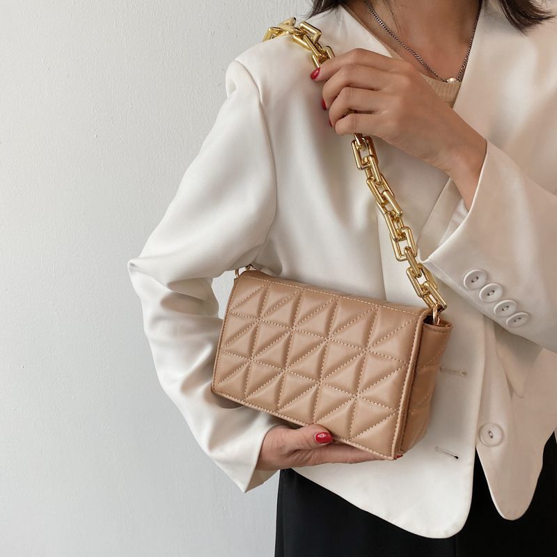 Torebka Damska Kamel Chunky Chain Quilted Leather - Zielony