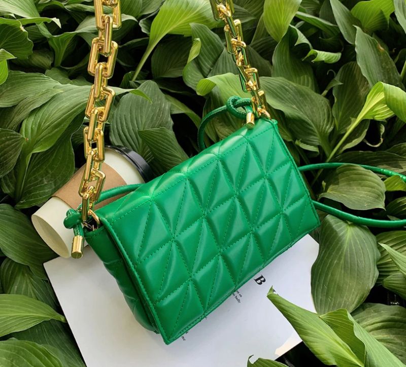Torebka Damska Kamel Chunky Chain Quilted Leather - Zielony