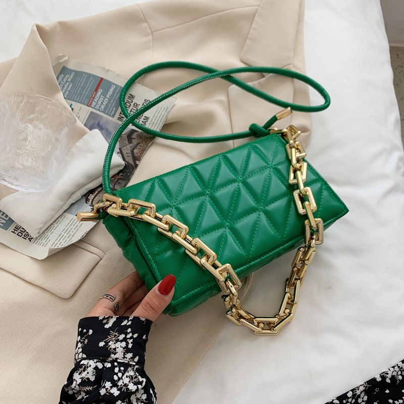 Torebka Damska Kamel Chunky Chain Quilted Leather - Zielony
