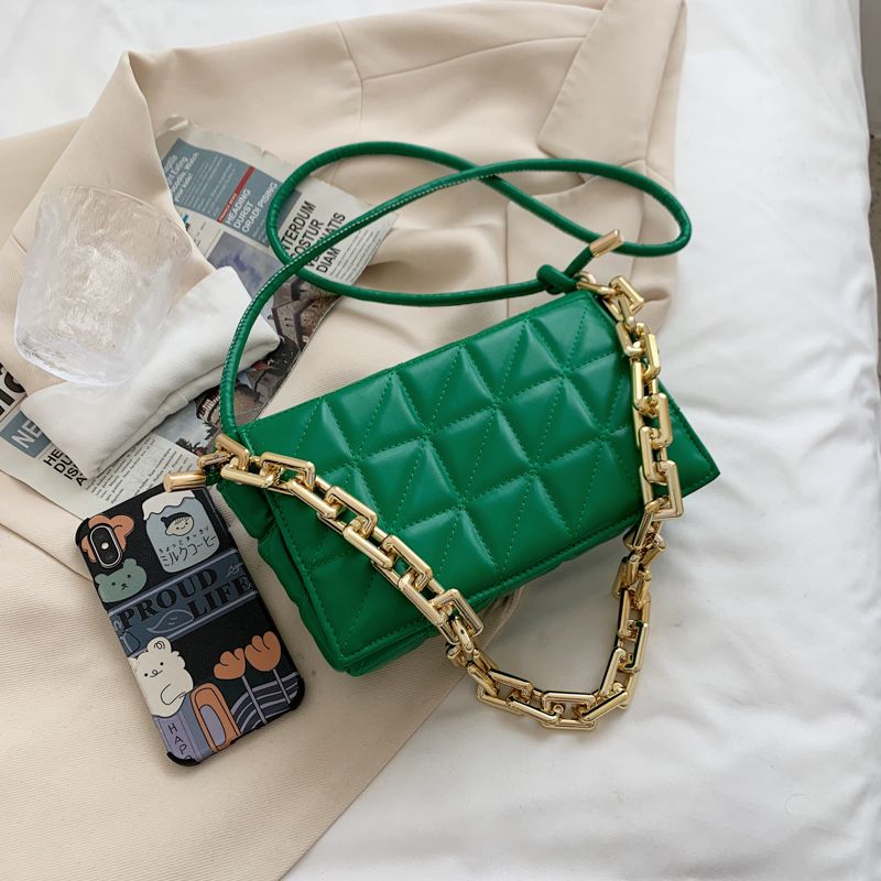 Torebka Damska Kamel Chunky Chain Quilted Leather - Zielony