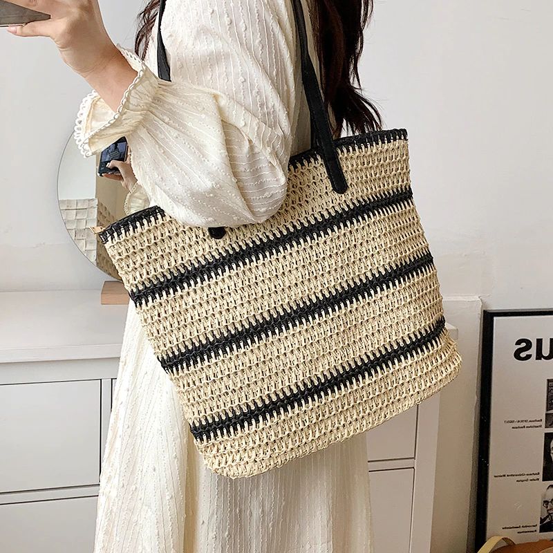 Torebka Damska Regina O Dużej Pojemności Woven Shoulder - Czarny