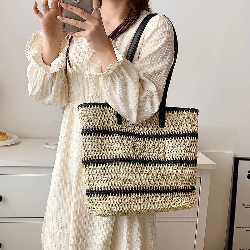 Torebka Damska Regina O Dużej Pojemności Woven Shoulder - Czarny