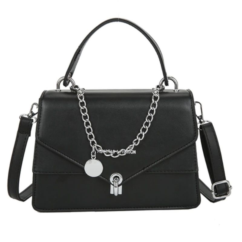 Torebka Damska Tonino High Quality Leather With Chain Short Handle - Czarny