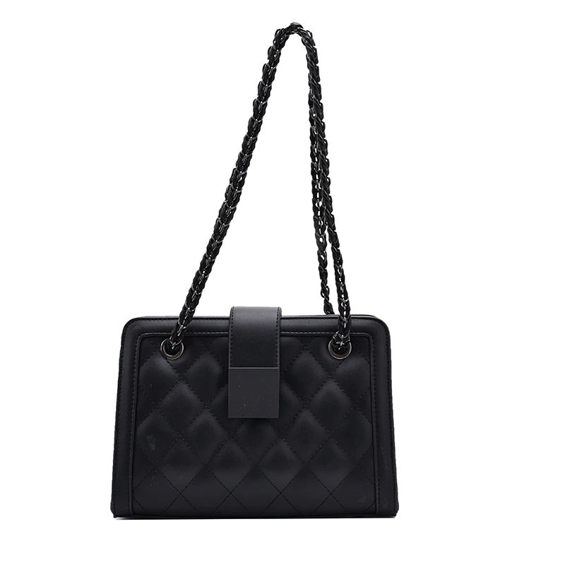 Torebka Damska Vangot Trendy Designer Chain Leather Tote - Czarny