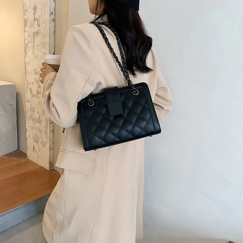 Torebka Damska Vangot Trendy Designer Chain Leather Tote - Czarny
