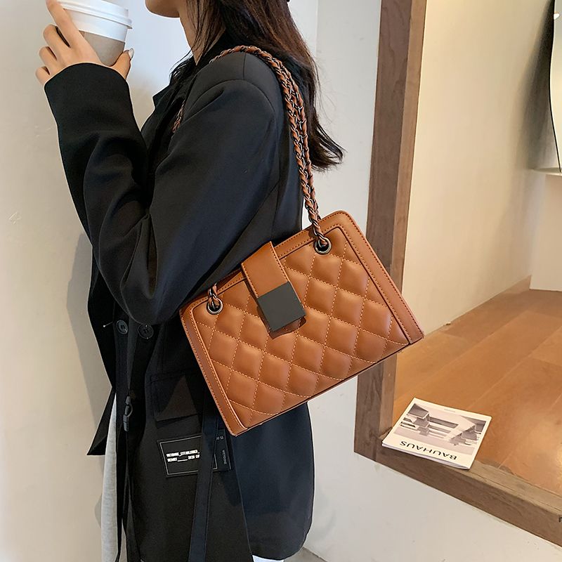 Torebka Damska Vangot Trendy Designer Chain Leather Tote - Czarny