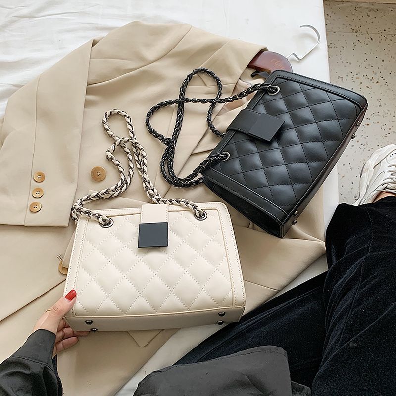 Torebka Damska Vangot Trendy Designer Chain Leather Tote - Czarny