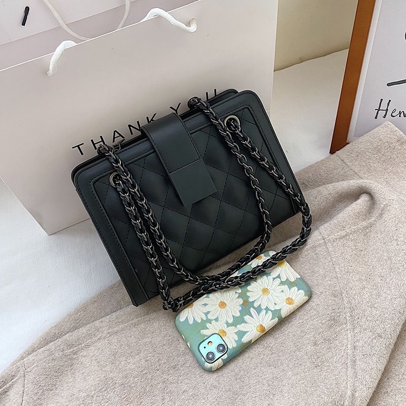 Torebka Damska Vangot Trendy Designer Chain Leather Tote - Czarny