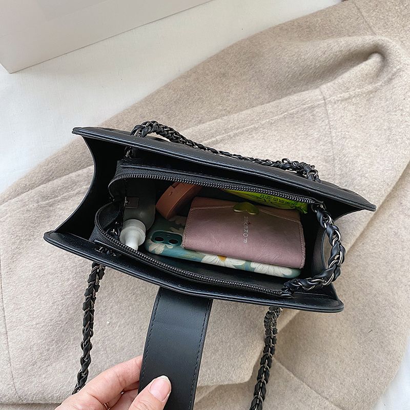 Torebka Damska Vangot Trendy Designer Chain Leather Tote - Czarny