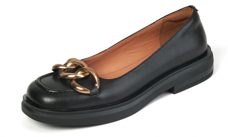 Trina Damskie Płaskie Czarne Buty Z Łańcuchem - Czarny