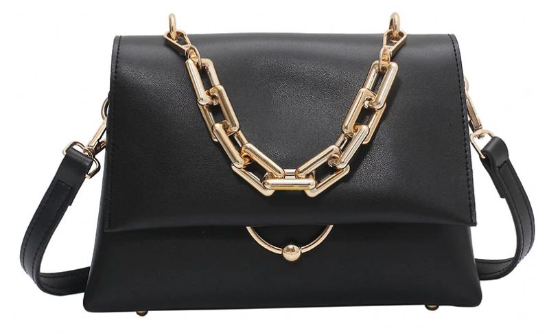 Venia Damska Skórzana Torebka Crossbody Z Klapką - Czarny