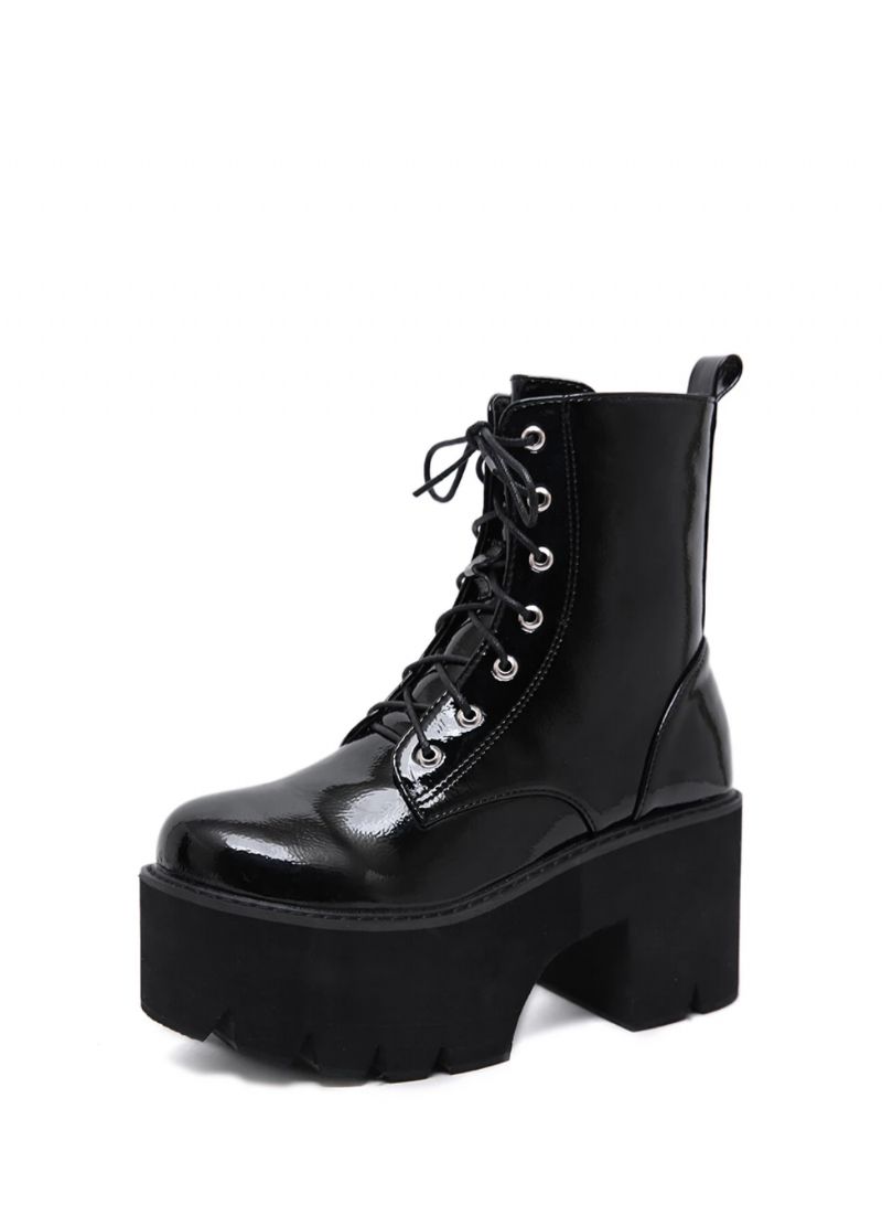 Walker Damskie Czarne Lakierowane Buty Na Platformie