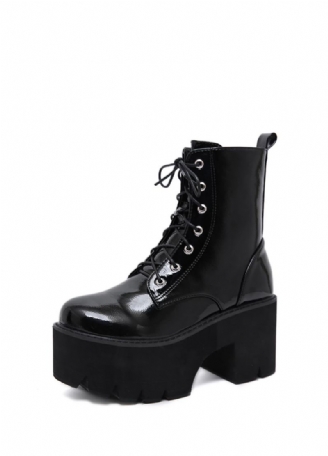 Walker Damskie Czarne Lakierowane Buty Na Platformie