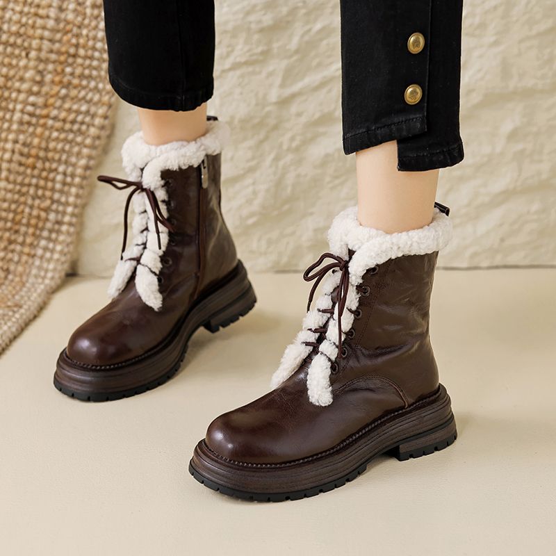 Yamy Damskie Modne Buty Za Kostkę Z Wełny - Brązowy