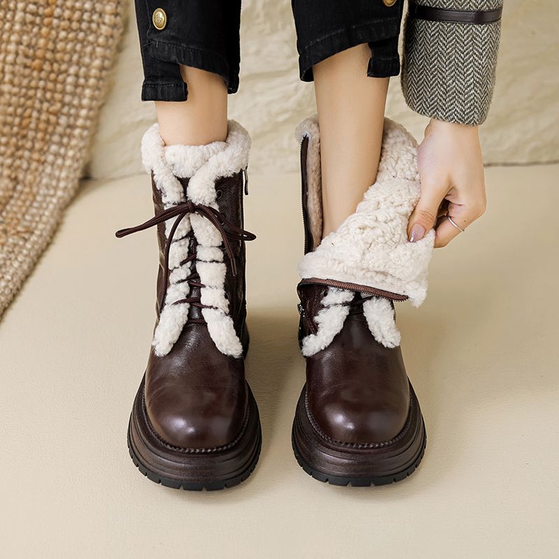 Yamy Damskie Modne Buty Za Kostkę Z Wełny - Brązowy